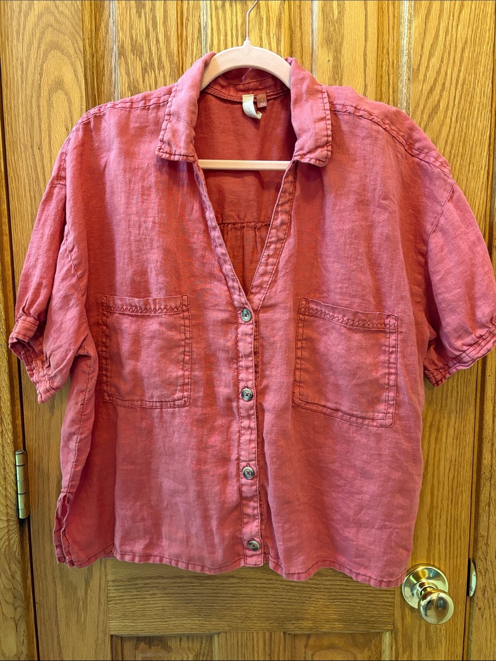 Pilcro Washed Rose Short-Sleeve Button-Down Shirt